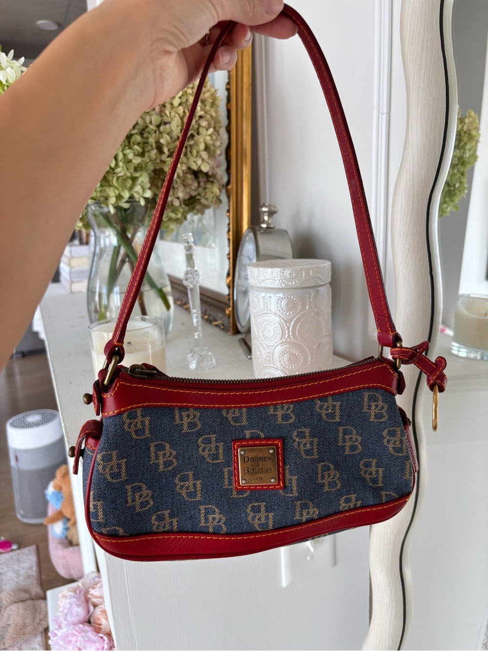 Dooney & Bourke Blue Denim and Red Leather Shoulder Bag